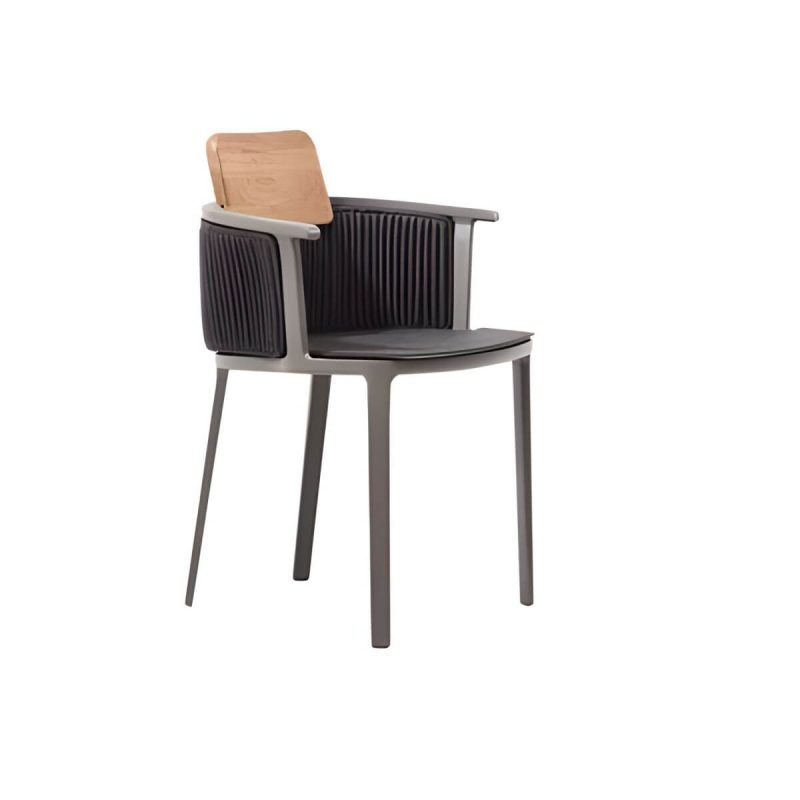 "Modern Metal Non-Swivel Arm Chair Cushions Not Included Single Patio Dining Chair - Smoke Gray 0.07" Aluminium Tube"
