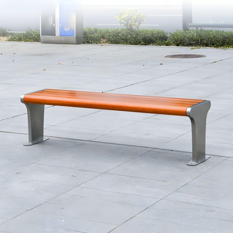"Modern Style Wooden Industrial Bench with Brown Seat Surface and Metal Double Base - Silver 59''L x24"W x 31.5"H"