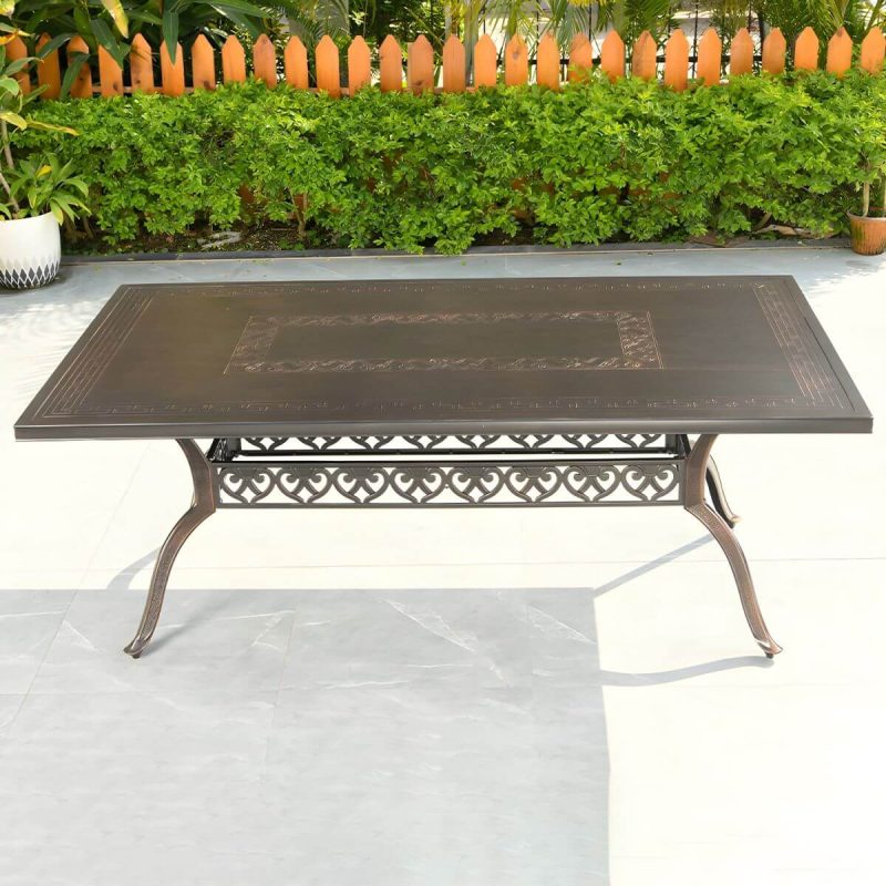 "Modern Aluminum Patio Dining Table with Non-Foldable Rectangular Metal Top - Table Only 91"L x 47"W x 29"H"