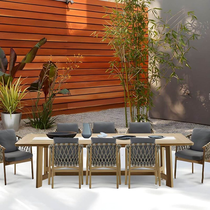 "Teak Wood Modern Patio Dining Table with Umbrella Hole - Waterproof and UV Resistant - Table Only 27.6"L x 27.6"W x 29.1"H Square"