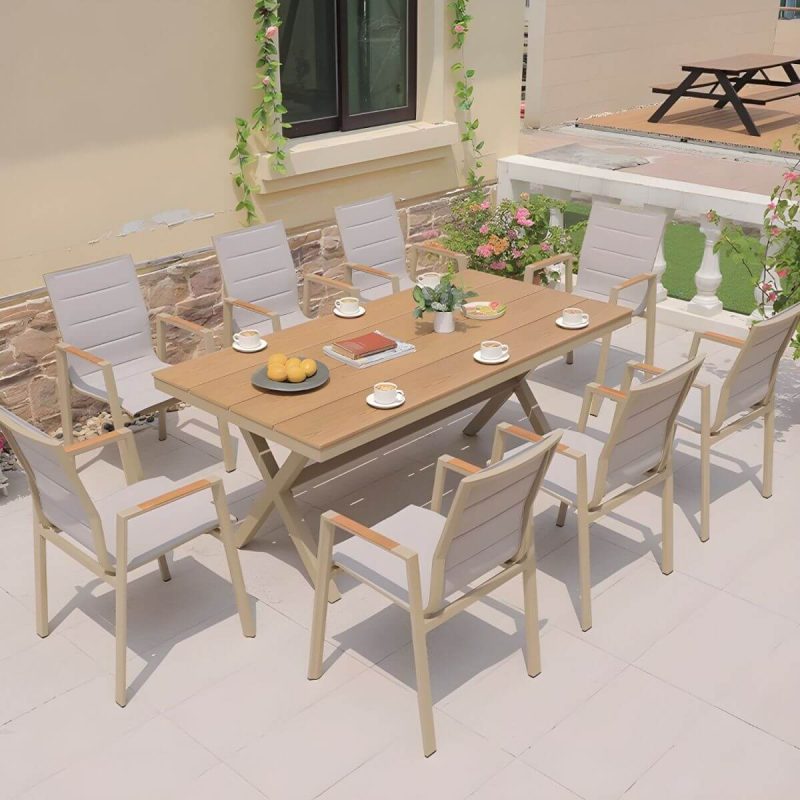 "Sleek Modern Gray Metal Arm Chair for Rust-Resistant Outdoor Patio Dining - 6 Piece Set"