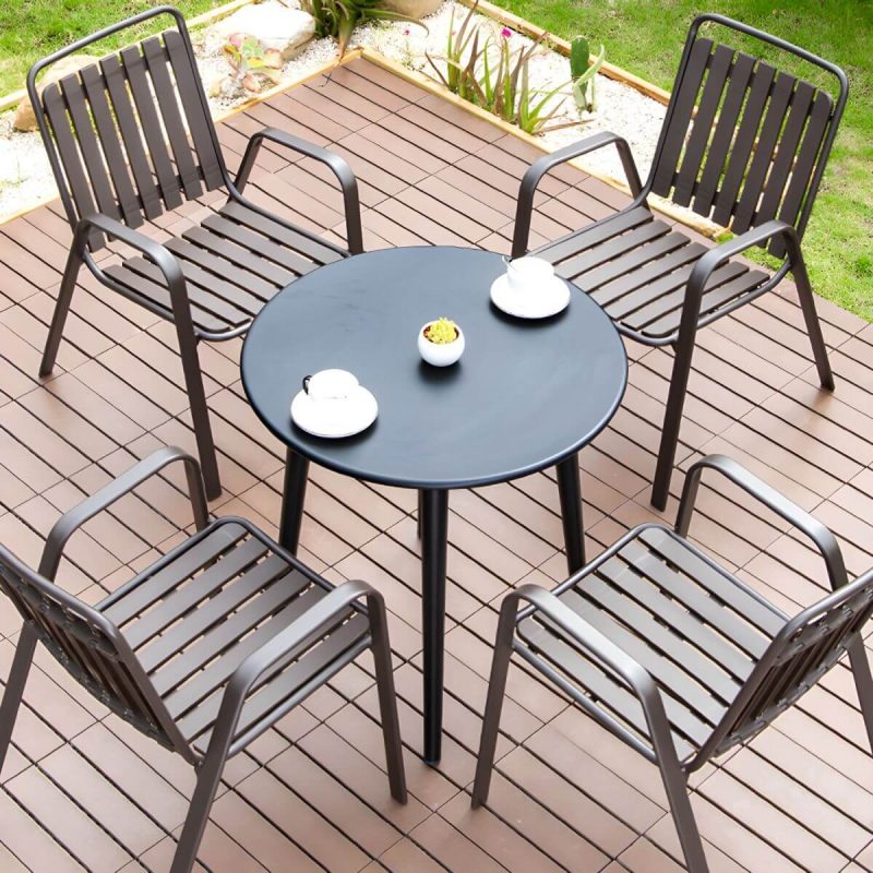 "Antique Finish Patio Chair Plastic Industrial Stacking without Cushions - 8 Piece Set"