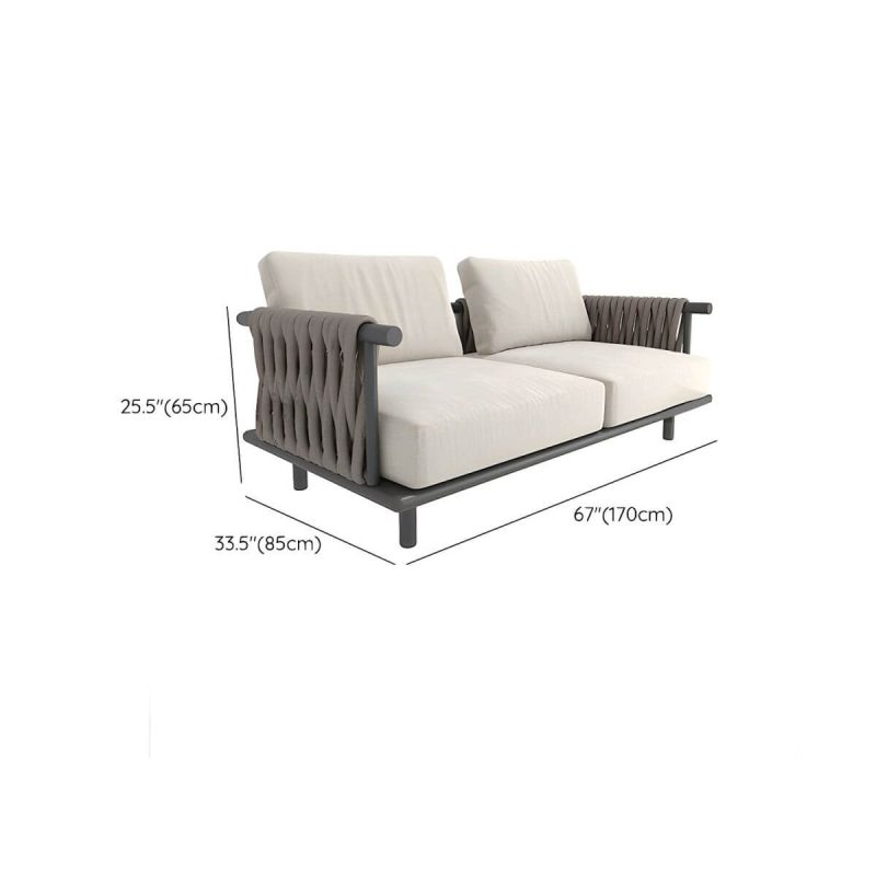 "Dimension of Black Metal Waterproof Modern Upholstered Sofa with Cushions and Pillow - Loveseat"