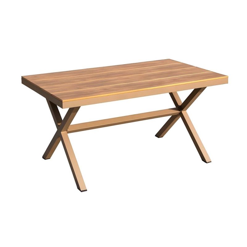"Contemporary Style Wood Natural Patio Table Rectangle Shape for Outdoor - Table Only 59.1"L x 35.4"W x 29.5"H Brown"
