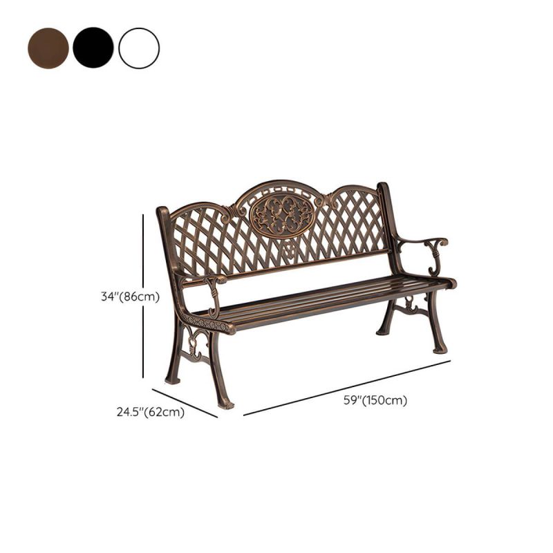 "Dimension of Modern Style Metal Park Bench with Legs Water Resistant for Outdoor - White 59"L x 24"W x 34"H"