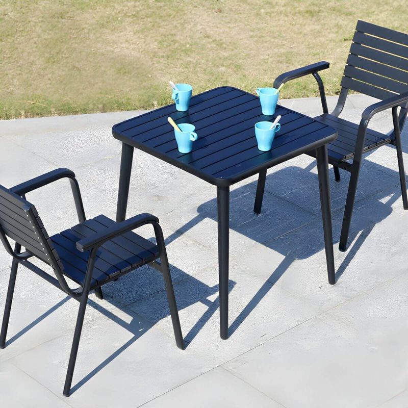 "Contemporary Wood Dining Table Set with Black Chairs for Courtyard - Table & Chair(s) 27.6"L x 27.6"W x 29.1"H 2"