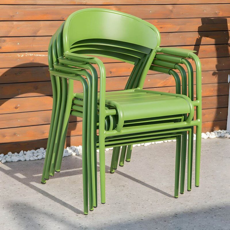 "Contemporary Dining Table Set with Green Metal Top for Courtyard - Table & Chair(s) 47.2"L x 27.6"W x 28.7"H 6"