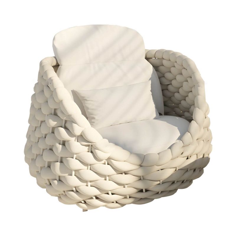 "Waterproof and Durable Modern Metal Patio Sofa with Upholstered Cushions - White 1-Seater Sofa"