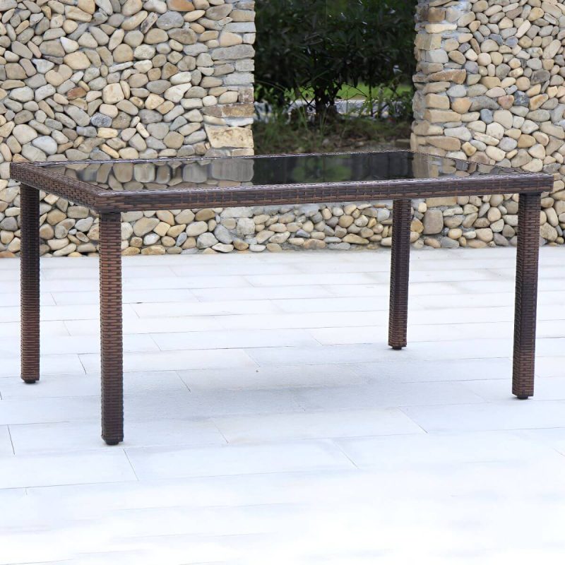 "Industrial Rattan Bistro Table Outdoor Metal Frame Patio Table - Table Only 59"L x 35"W x 29"H Rectangular"