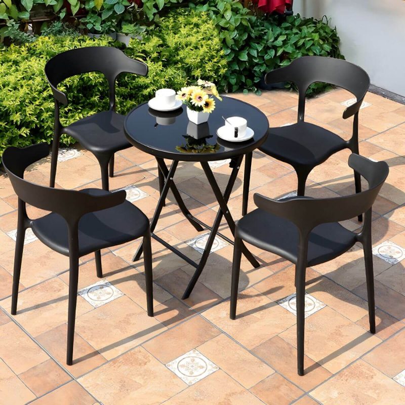 "Plastic Antique Finish Patio Chair Stacking Modern Style without Cushions - 4 Piece Set"