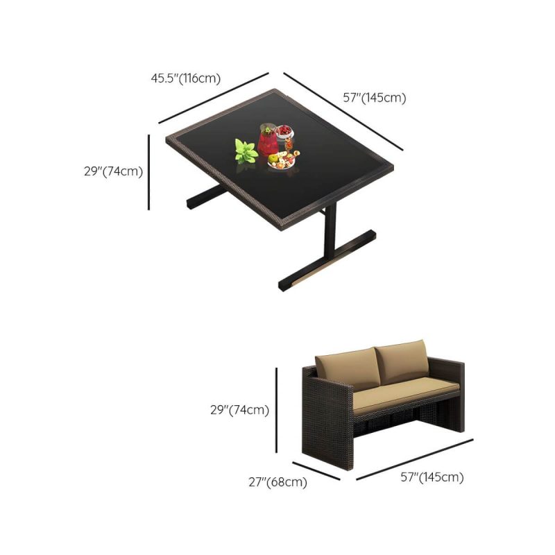 "Dimension of Modern UV Resistant White Patio Dining Set with Upholstered Chairs and Removable Cushions - Desk with 2 Chairs 57"L x 46"W x 29"H Glass Brown"