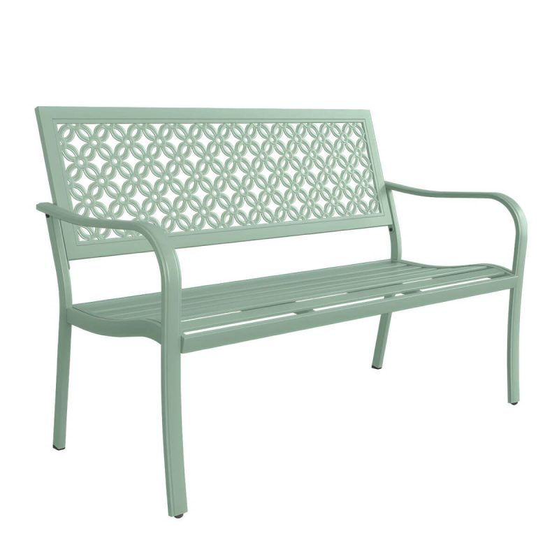 "Modern Metal Park Bench with Waterproof Durability, Water Resistant and Curved Arms - Green"