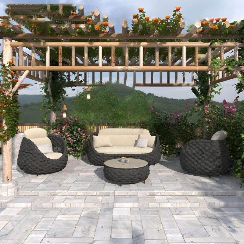 "Waterproof and Durable Modern Metal Patio Sofa with Upholstered Cushions - White 1-Seater Sofa"