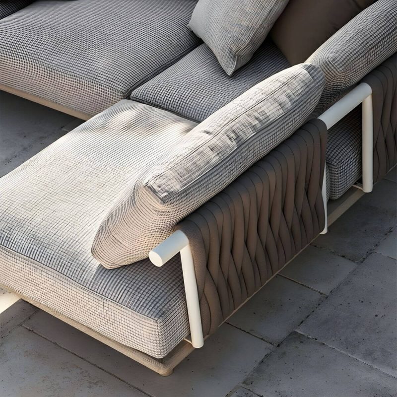 "Black Metal Waterproof Modern Upholstered Sofa with Cushions and Pillow - 3-Seater Sofa"