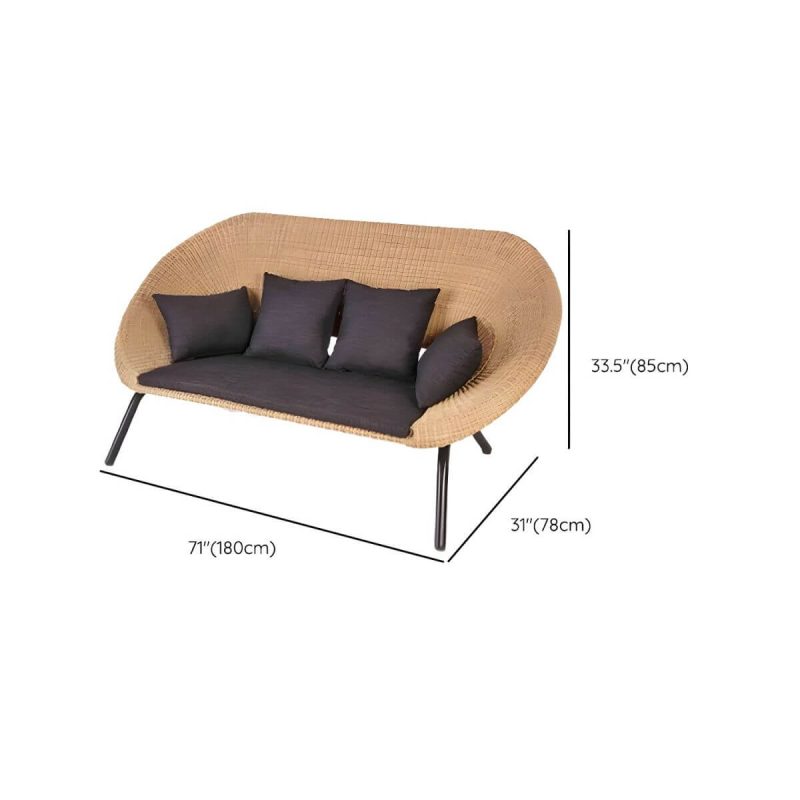"Dimension of Waterproof Wicker/Rattan Modern Sofa with Upholstered Black Cushions and Pillows - 3-Seater Sofa"