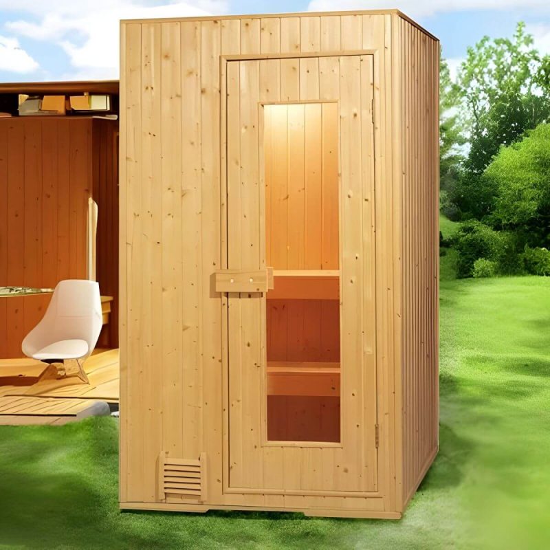 "Indoor / Outdoor Fir Wood Sauna with Tempered Glass Door and Vents Included - 59"L x 59"W x 82"H"