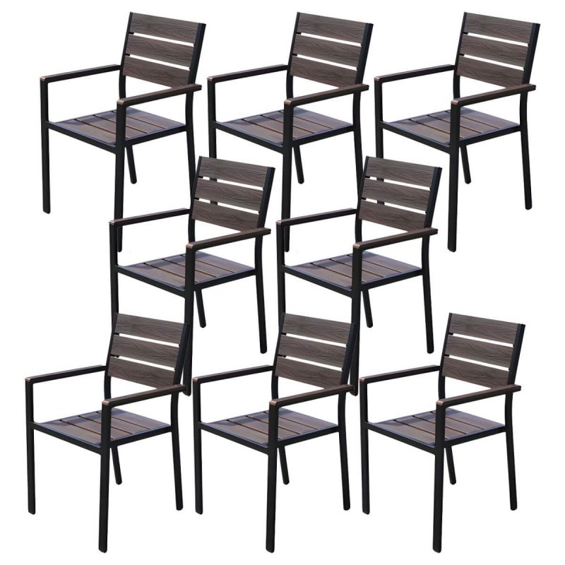 "Traditional Dining Armchair Open Back Outdoors Dining Chairs in Brown - 22"L x 22"W x 33.5"H 8 Piece Set"