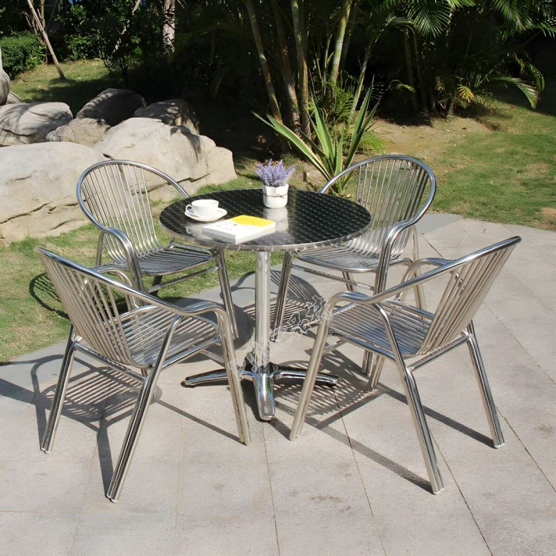 "Silver Modern Armchair Metal Stacking Dining Chairs with Arm - White-Silver 4 Piece Set"