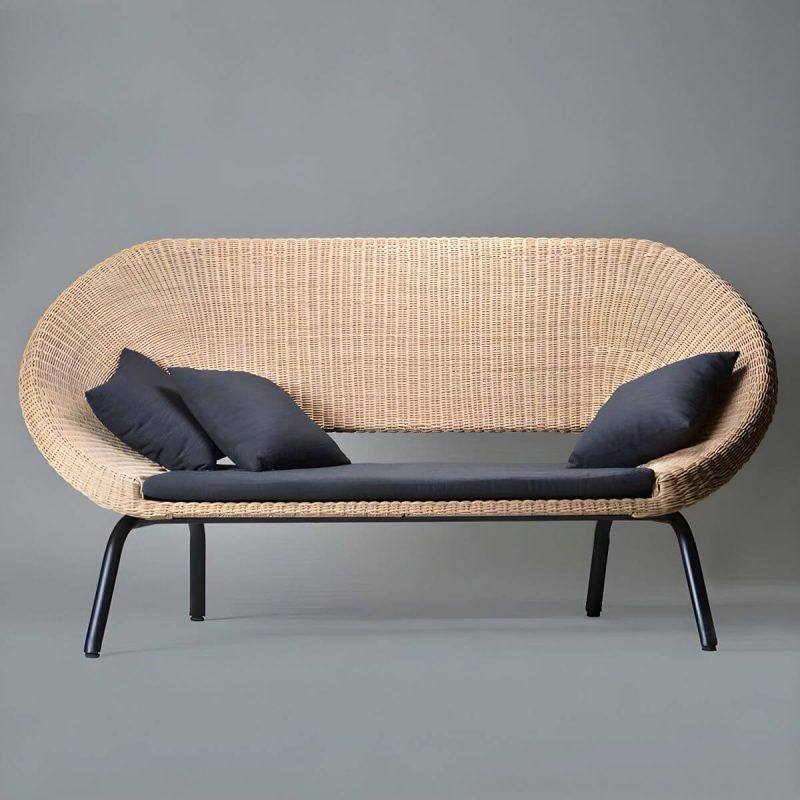 "Tropical Rattan and Metal Frame Outdoor Sofa Water Resistant Patio Sofa - 1-Seater Sofa"