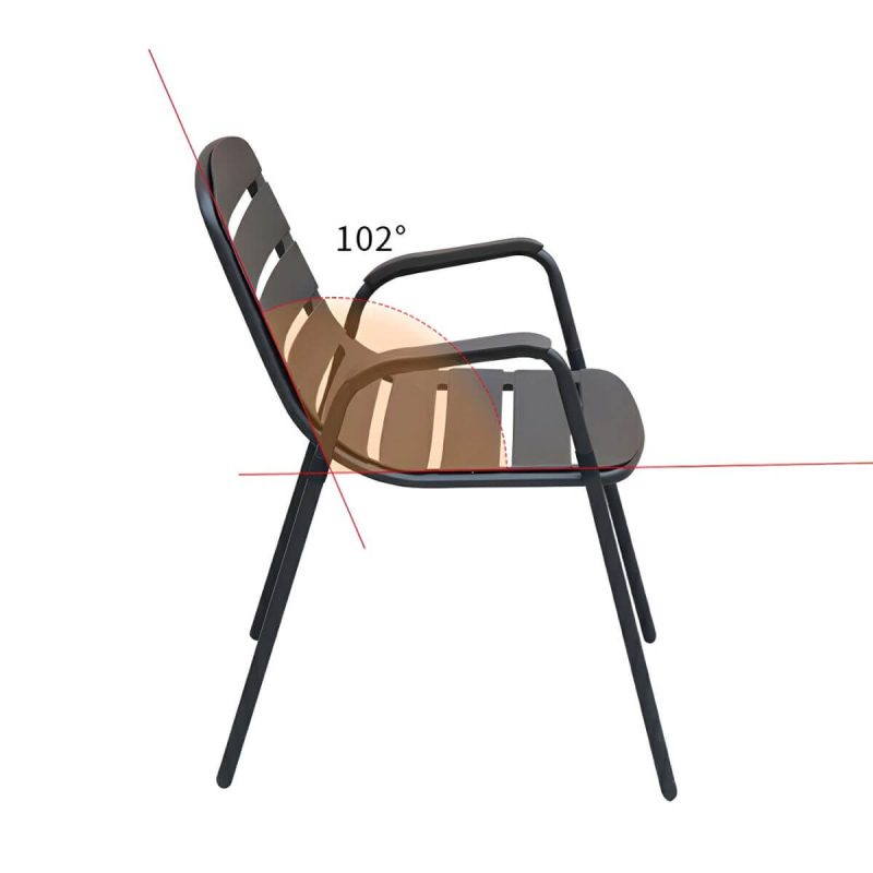 "Modern Black Metal Arm Chair with Stackable Design and Waterproof Durability - 8 Piece Set"