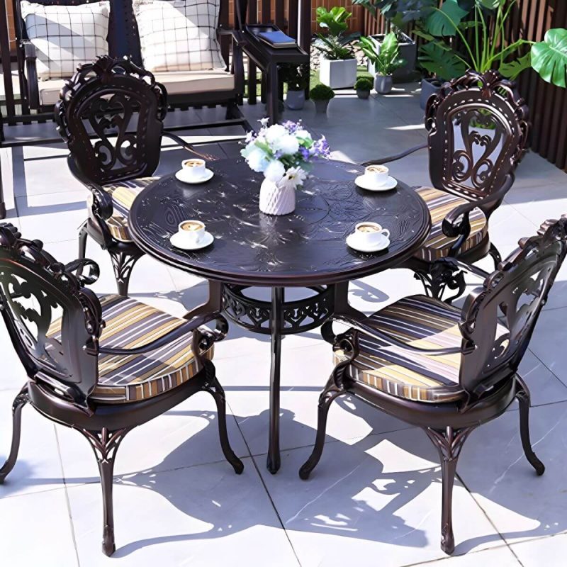 "Bronze Metal Modern Patio Dining Table with 100cm diameter and 73cm height - Table Only"