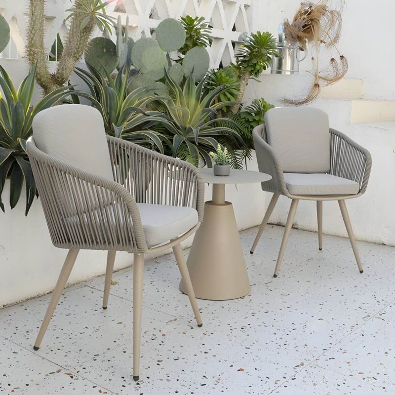 "Contemporary Cane Back Dining Arm Chair Braid Square for Outdoor - 4 Piece Set"