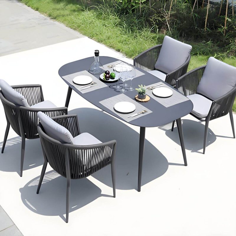 "Contemporary Dining Table Set with Woven Chairs for Courtyard - Table & Chair(s) 90 x 90 x 75 cm 4"