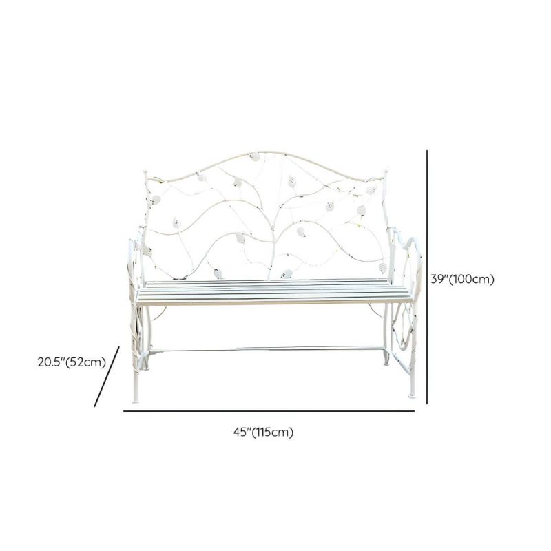 "Dimension of White Bohemian Style Park Benches Metal distressed Antirust for Outdoor - White"