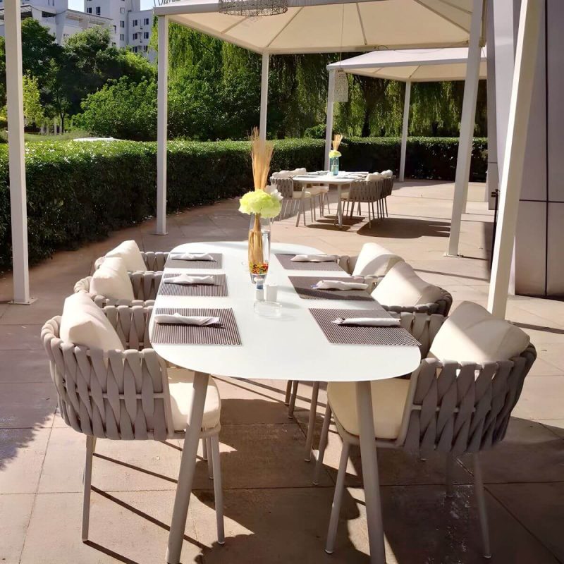 "Industrial Oval Stone Dining Table Metal Legs Dining Table for Outdoor - 63"L x 35.4"W x 29.5"H Table Only"