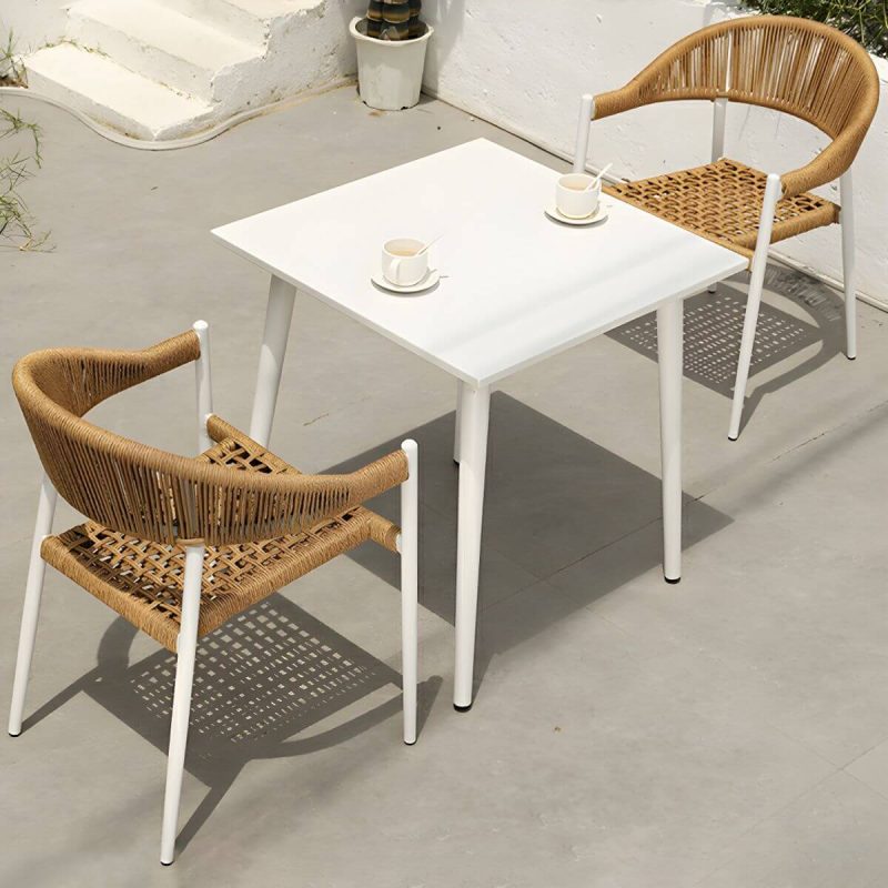 "Elegant Weatherproof White Metal Patio Dining Set with Stackable Chairs - Table & Chair(s) 28"L x 28"W x 28"H 2"