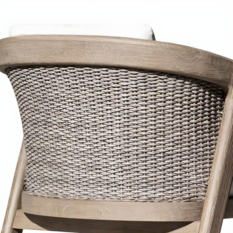 "Modern Brown Wood Side Chair with Wicker Back and Beige Cushions - 1 Piece Armless"