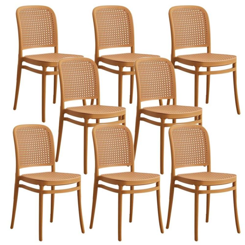 "Contemporary Dining Side Chair with Metal Legs Stacking Side Chair - Yellow 8 Piece Set"