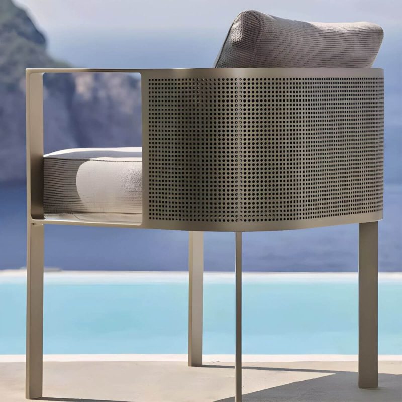 "Modern Gold Metal Arm Chair for Patio Dining with Rust Resistant Features and Brown Upholstery - Brown 4 Piece Set"
