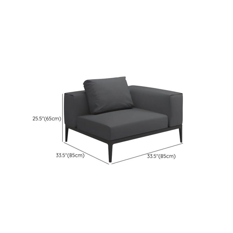 "Dimension of Fade Resistant Black Metal Framed Patio Sofa with Cushions & Pillow (Modern Gray) - Single Corner Sofa"