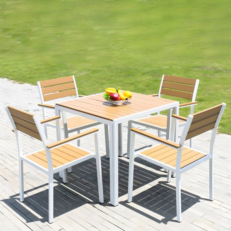 "Contemporary White Dining Table Set with Chairs for Courtyard - Table & Chair(s) 31.5"L x 31.5"W x 29.5"H 4"