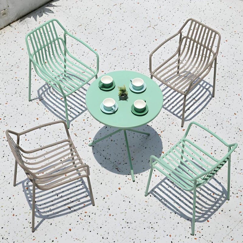 "Metal Patio Table Contemporary Style with Legs in Round/Square Shape - Table Only Champagne Square"