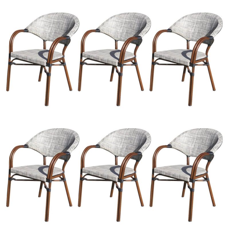 "Modern Style Steel Frame UV and Water Protective Outdoor Dining Chair - 17"L x 17"W x 31"H 6 Piece Set"
