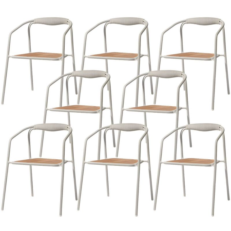 "Farmhouse Aluminum With Arm Open Back Stacking Patio Dining Chair - 8 Piece Set White Teak"