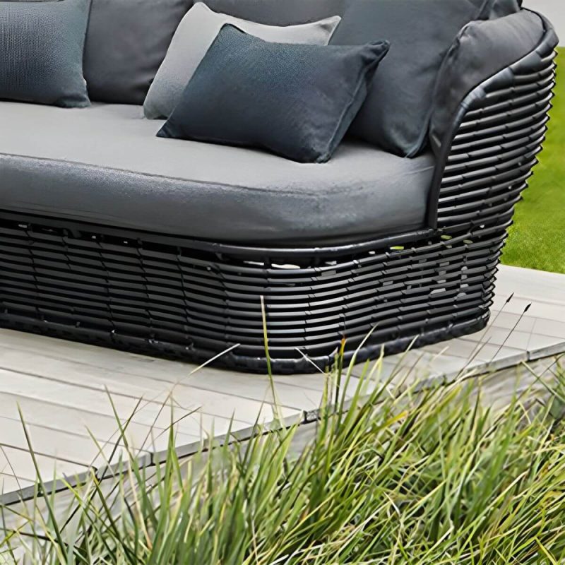 "Modern & Contemporary Outdoor Loveseat Wicker/Rattan Fabric With Cushions - Black 58"L x 31"W x 25"H"