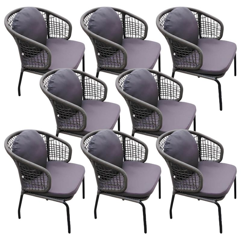 "Rattan Outdoors Dining Chair Tropical Metal Armchair Dining Side Chair - PE Woven Rattan 8 Piece Set"
