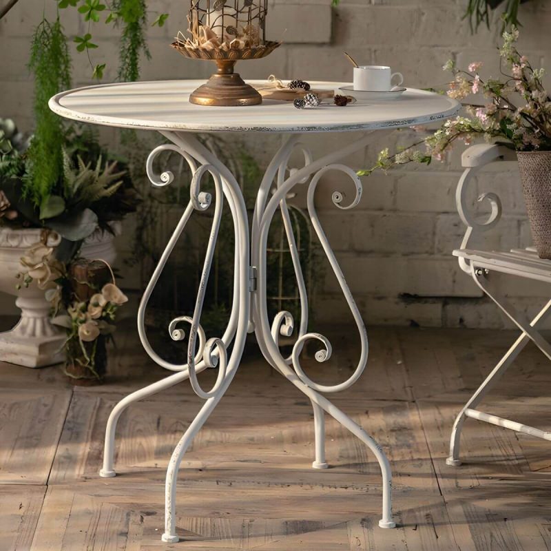 "White French Countryside Style Metal Courtyard Dining Table for Outdoor - Table Only 31"L x 31"W x 32"H"