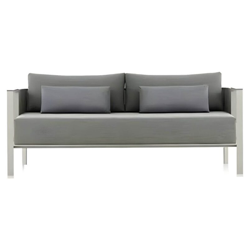 "Gray Upholstered Metal Frame Modern Sofa with Removable Cushions - 2-Seater Sofa"