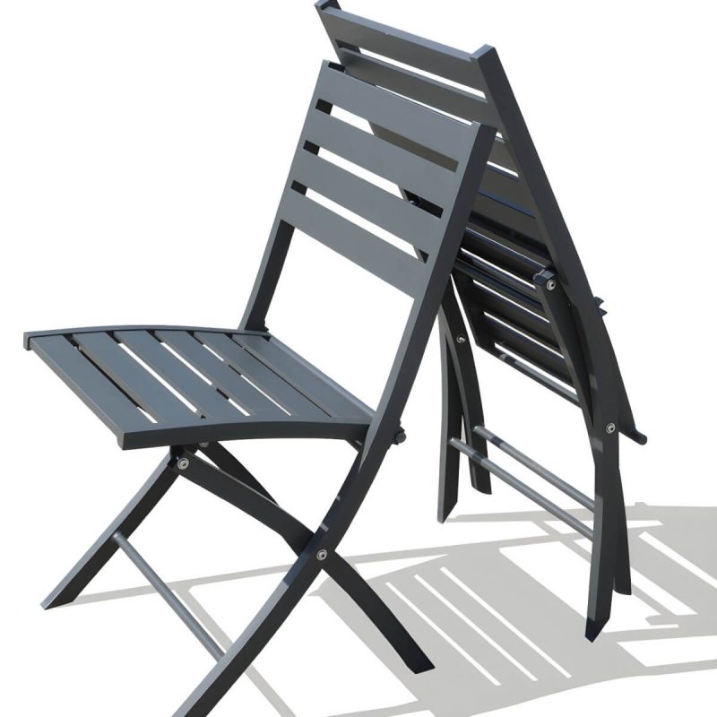 "Metal Modern Folding Patio Dining Set with Strap Back Chairs - Table & Chair(s) 27.6"L x 27.6"W x 28.3"H 2 Champagne"
