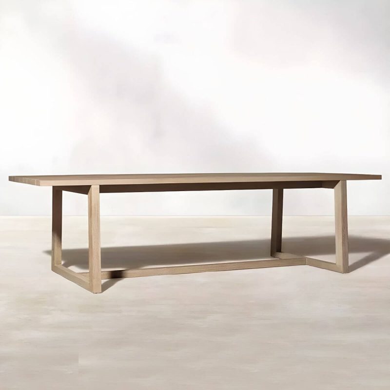 "Teak Wood Mid-Century Modern Patio Dining Set in Natural Finish - Table 94.5"L x 39.4"W x 29.5"H"