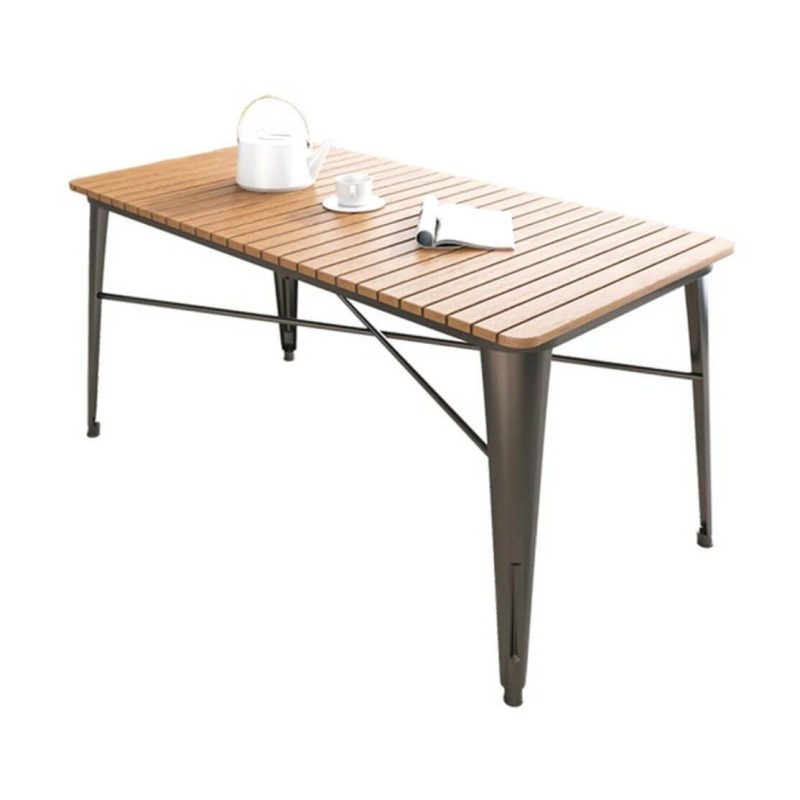 "Contemporary Style Wood Patio Table Rectangle Shape with Metal Legs in White/Black - Table Only 47.2"L x 23.6"W x 29.5"H Black"