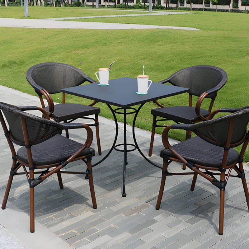 "Modern Geometric Waterproof Courtyard Table Metal Base Outdoor Table - Table Only Round Black 27.6"L x 27.6"W x 28.5"H"