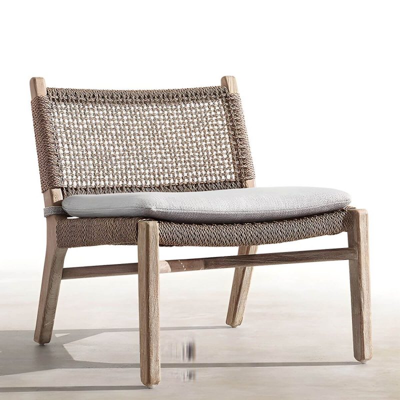 "Traditional Teak Natural Solid Wood Stacking Upholstered Outdoor Bistro Chairs - 2 Piece Set Armless Qucik-Drying Sponge"