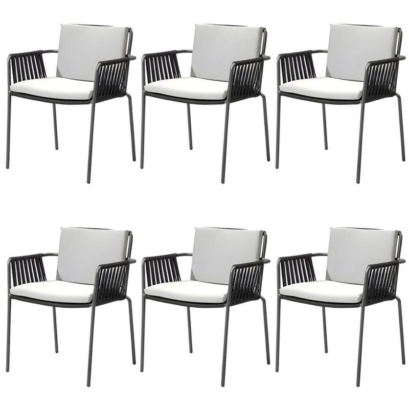 "Modern Dining Armchair with Cushions and Arm Water Resistant - Black 6 Piece Set Rattan"