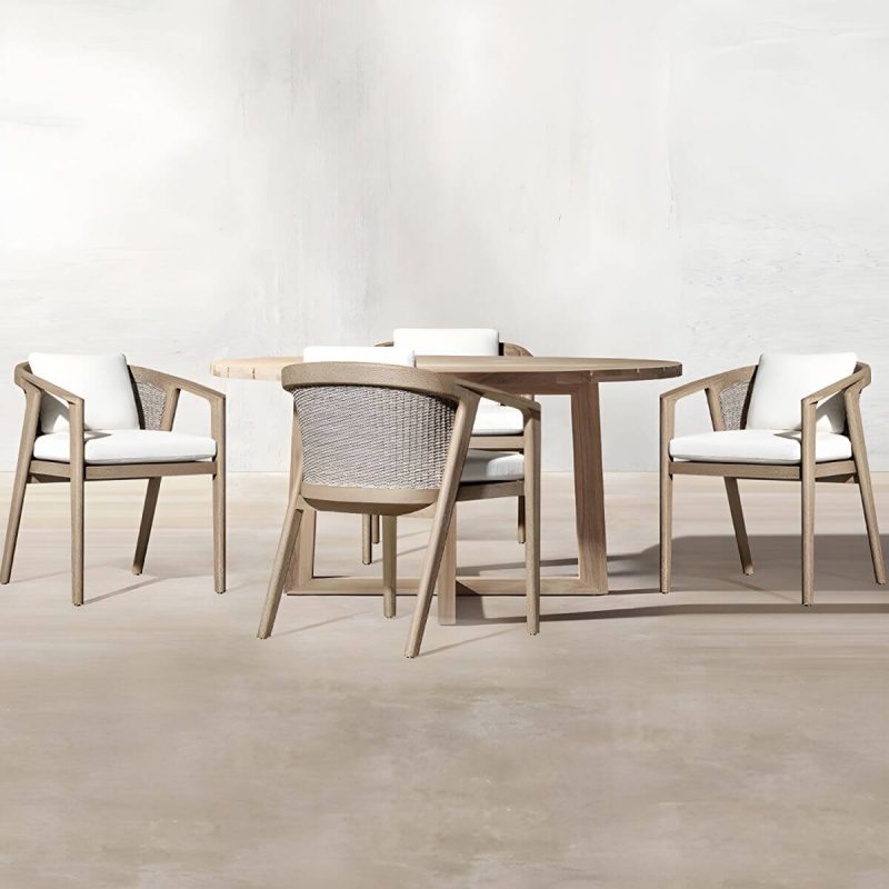 "Elegant Teak Wood Weatherproof Patio Dining Set with Modern Design - Table 70.9"L x 39.4"W x 29.5"H"