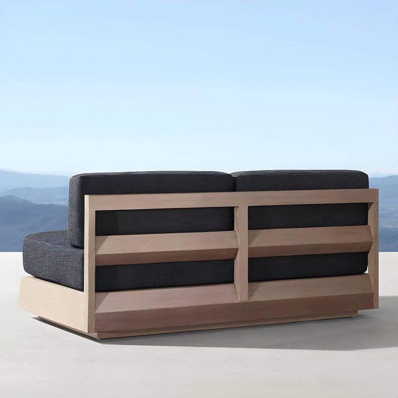 "Wood Rectangular Contemporary Patio Sofa with Cushions for Outdoor - Left Armrest Double Seat"
